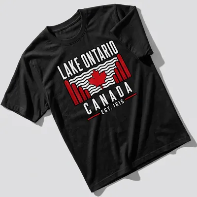Vintage print of Lake Ontario with Canadian flag and established date text