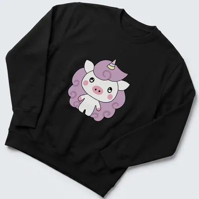 Kawaii unicorn character design with playful colors and whimsical text — printed on a unisex sweatshirt