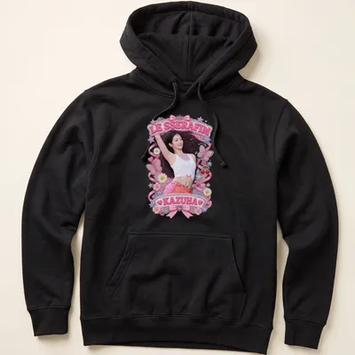 Colorful illustration of Kazuha with wavy black hair and body chain — printed on a unisex hoodie