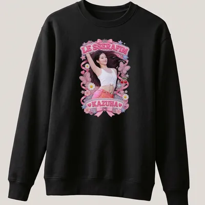 Colorful illustration of Kazuha with wavy black hair and body chain — printed on a unisex sweatshirt