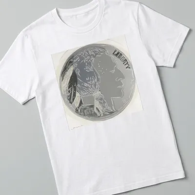 Andy Warhol's design of an Indian Head Nickel with Liberty 1913 text in black and silver
