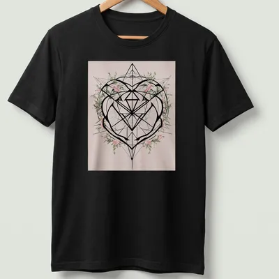 Modern geometric heart with flowers and the word Love printed in bright colors