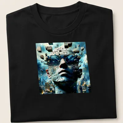 Surreal alien robot in futuristic sunglasses, styled in blue and gray