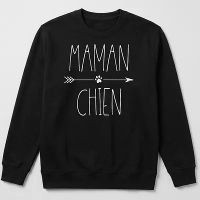 Minimalist Maman Chien T-shirt with clean white text for dog lovers — printed on a unisex sweatshirt