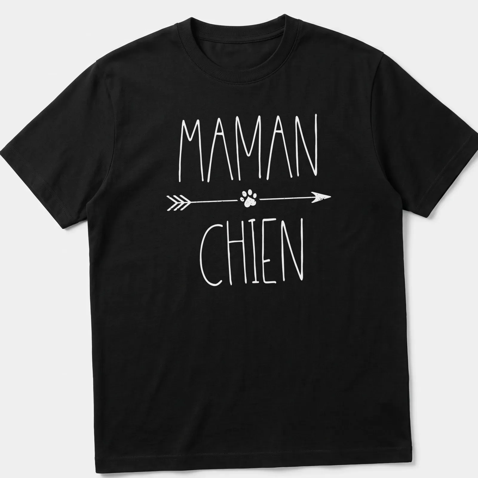 Minimalist Maman Chien T-shirt with clean white text for dog lovers — printed on a unisex t-shirt