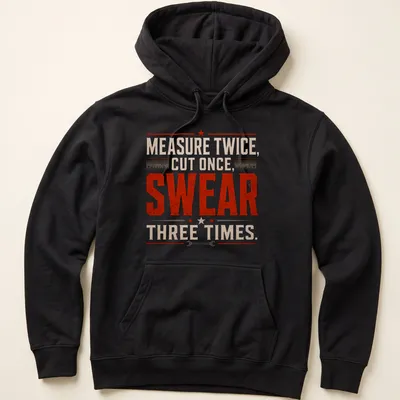 Vintage distressed shirt featuring tools with humorous carpentry text — printed on a unisex hoodie