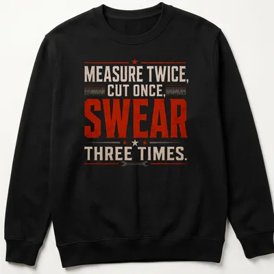 Vintage distressed shirt featuring tools with humorous carpentry text — printed on a unisex sweatshirt
