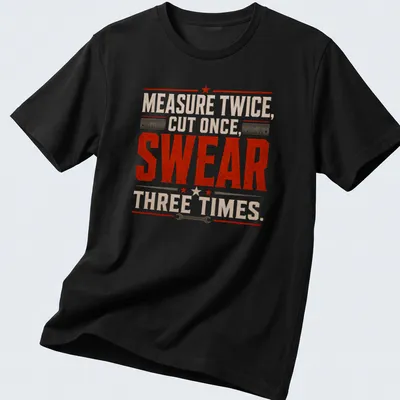 Vintage distressed shirt featuring tools with humorous carpentry text