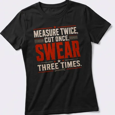 Vintage distressed shirt featuring tools with humorous carpentry text — printed on a women's shirt