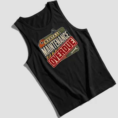 Vintage style t-shirt featuring humorous mental maintenance label in retro colors — printed on a tank top