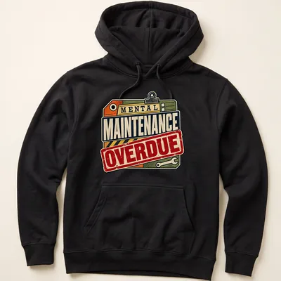 Vintage style t-shirt featuring humorous mental maintenance label in retro colors — printed on a unisex hoodie