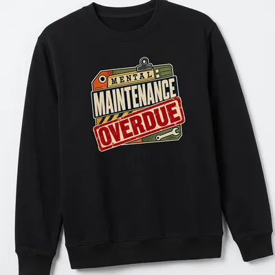 Vintage style t-shirt featuring humorous mental maintenance label in retro colors — printed on a unisex sweatshirt