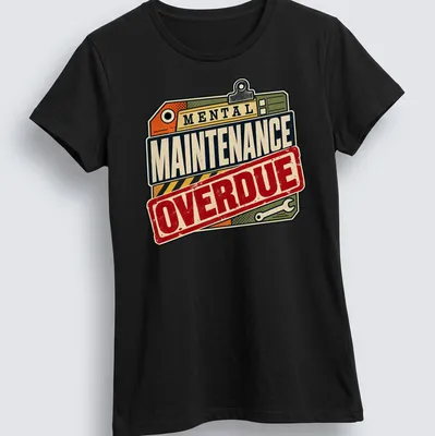 Vintage style t-shirt featuring humorous mental maintenance label in retro colors — printed on a women's shirt