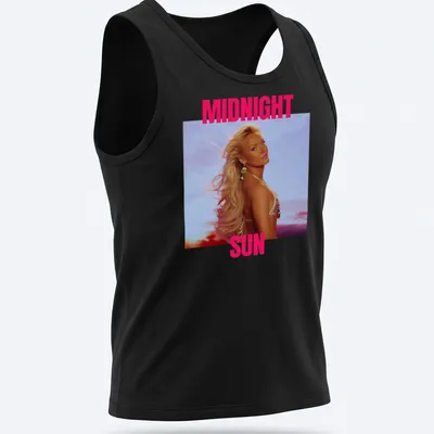 Pink Summer Pop T-shirt featuring a blonde woman in a vibrant pop art style — printed on a tank top