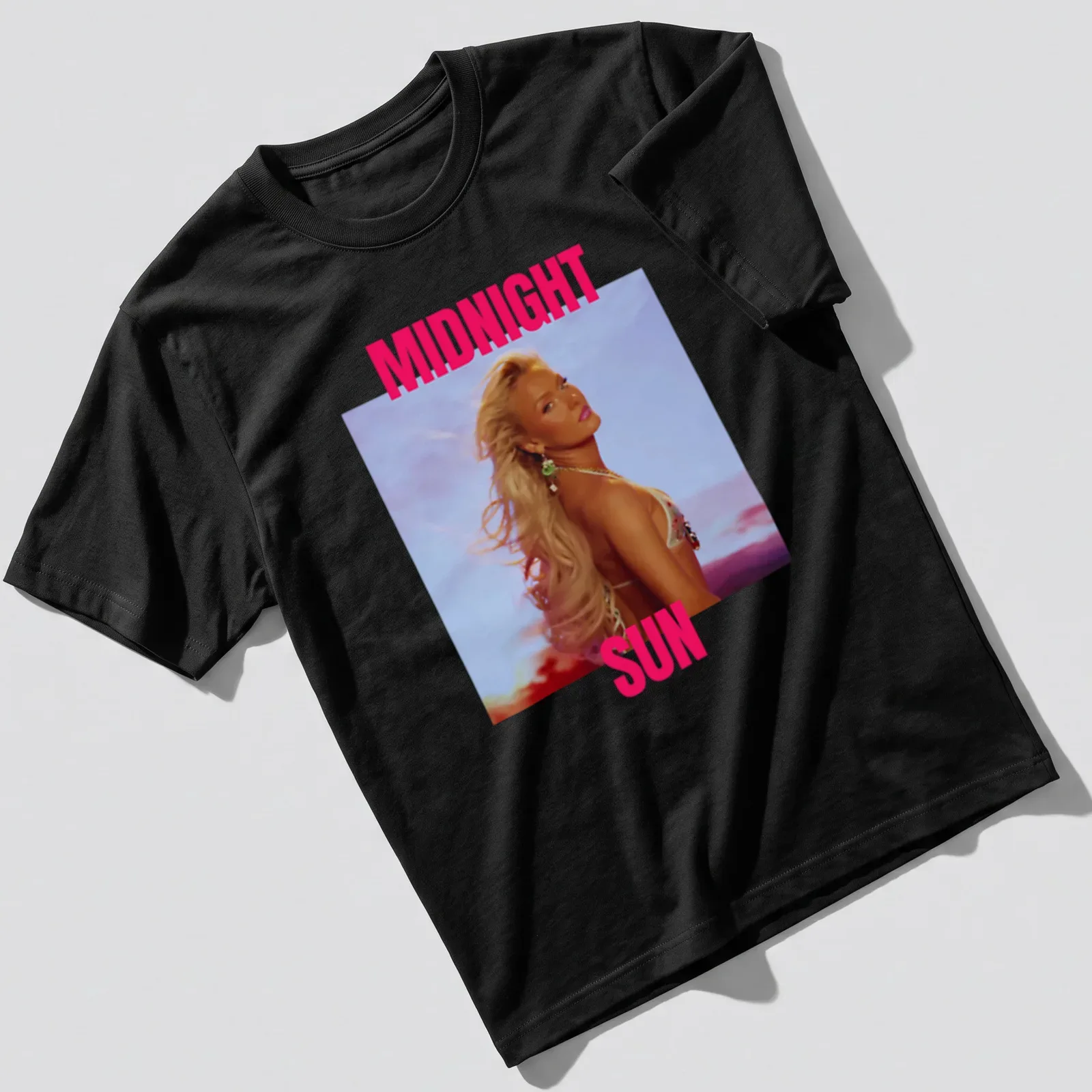 Pink Summer Pop T-shirt featuring a blonde woman in a vibrant pop art style — printed on a unisex t-shirt