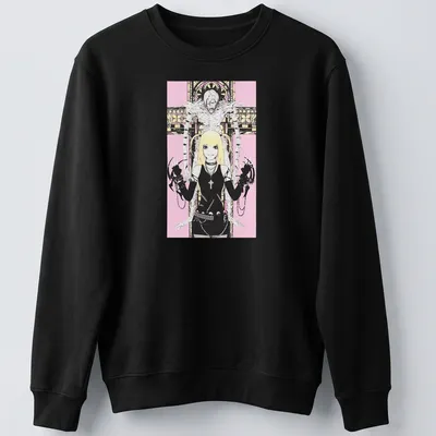 Illustration of Misa Amane from Deathnote in anime style with pink and black colors — printed on a unisex sweatshirt