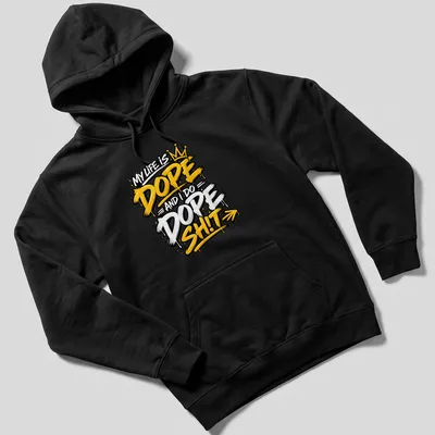 Graffiti-style motivational quote t-shirt in black, white, yellow, and gold — printed on a unisex hoodie