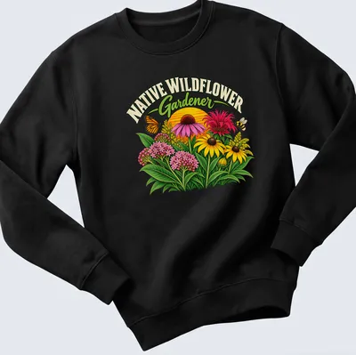 Vibrant floral design with butterfly and bee on Gardener — printed on a unisex sweatshirt