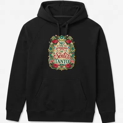 Vintage floral t-shirt with the text 'No me arrepiento de sentir tanto' — printed on a unisex hoodie