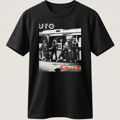 Illustrative UFO band design with bold colors and striking text