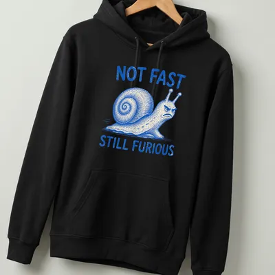 Vintage illustration of an angry snail with the text Not Fast Still Furious. — printed on a unisex hoodie