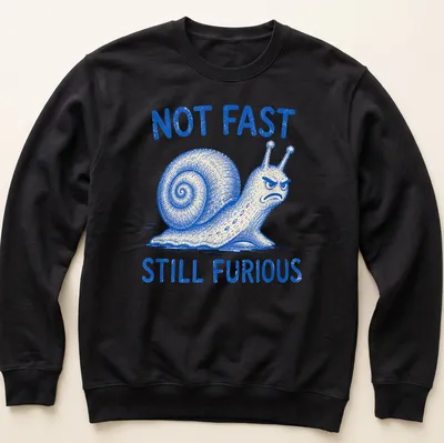 Vintage illustration of an angry snail with the text Not Fast Still Furious. — printed on a unisex sweatshirt
