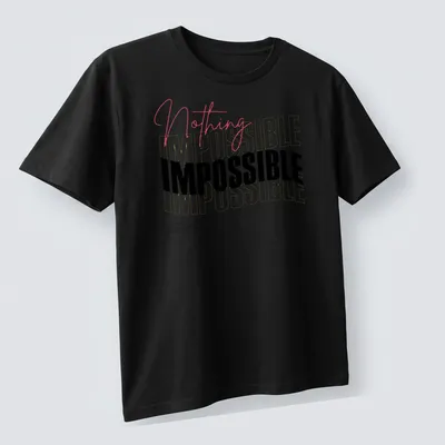 Retro wavy typography shirt with inspirational phrases in vibrant colors. — printed on a unisex t-shirt (angled view)