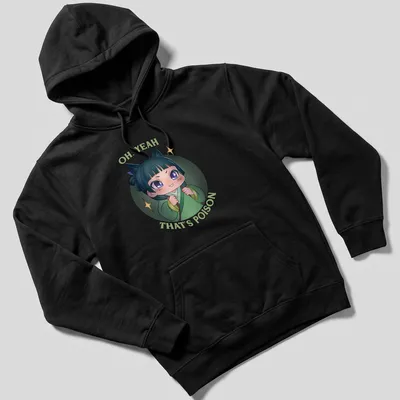 Cute anime girl t-shirt featuring the phrase 'OH, YEAH THAT'S POISON' in colorful kawaii style — printed on a unisex hoodie
