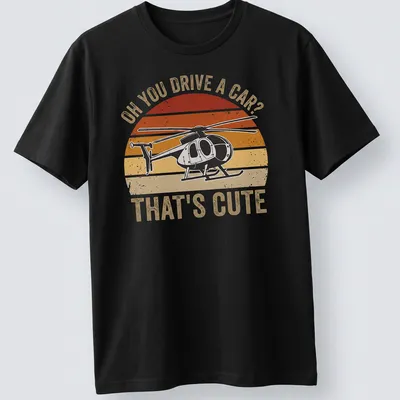 Retro distressed T-shirt with sarcastic text and helicopter graphic in orange and cream