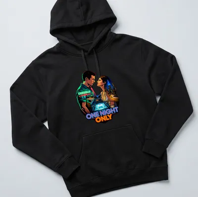 Digital artwork of a couple in a romantic city scene with vibrant colors — printed on a unisex hoodie