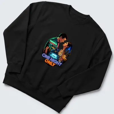 Digital artwork of a couple in a romantic city scene with vibrant colors — printed on a unisex sweatshirt