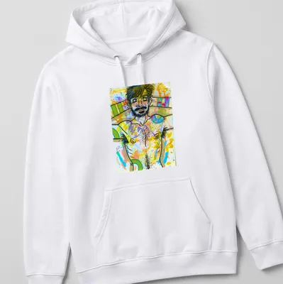 Colorful abstract male figure t-shirt featuring vibrant hues and playful style — printed on a unisex hoodie