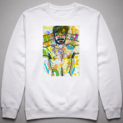 Colorful abstract male figure t-shirt featuring vibrant hues and playful style — printed on a unisex sweatshirt