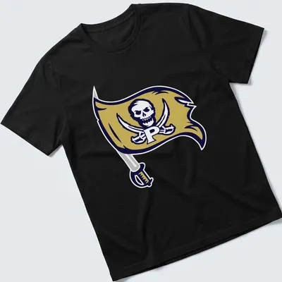 Bold graphic of a pirate flag featuring 'Perrin Pirates' text, skull, and swords