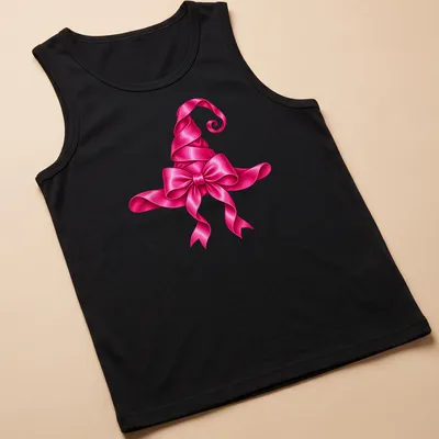 Glossy pink witch hat design for Halloween — printed on a tank top