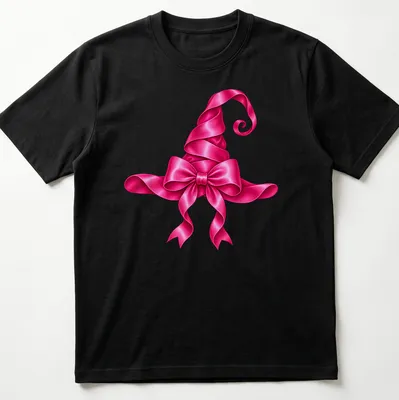 Glossy pink witch hat design for Halloween — printed on a unisex t-shirt