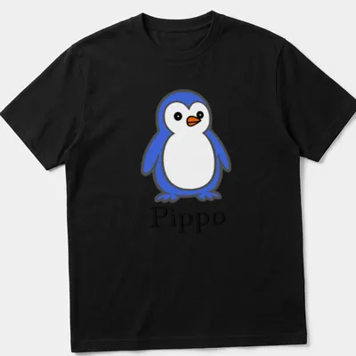 Minimalist penguin character design with the text 'Pippo' in blue and white.
