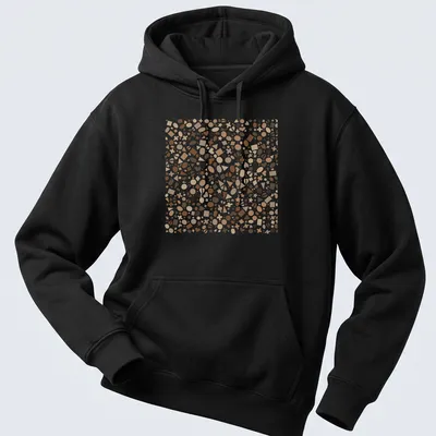 Playful geometric shapes in earthy colors of brown, beige, and white. — printed on a unisex hoodie