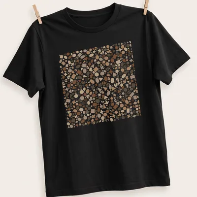 Playful geometric shapes in earthy colors of brown, beige, and white. — printed on a unisex t-shirt