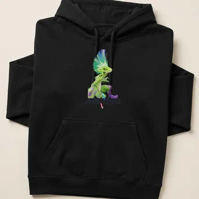 3D illustration of a playful green creature with spiky hair and vibrant colors — printed on a unisex hoodie