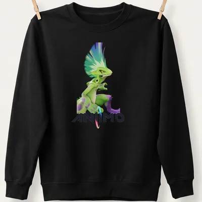 3D illustration of a playful green creature with spiky hair and vibrant colors — printed on a unisex sweatshirt