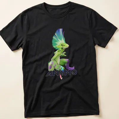 3D illustration of a playful green creature with spiky hair and vibrant colors — printed on a unisex t-shirt