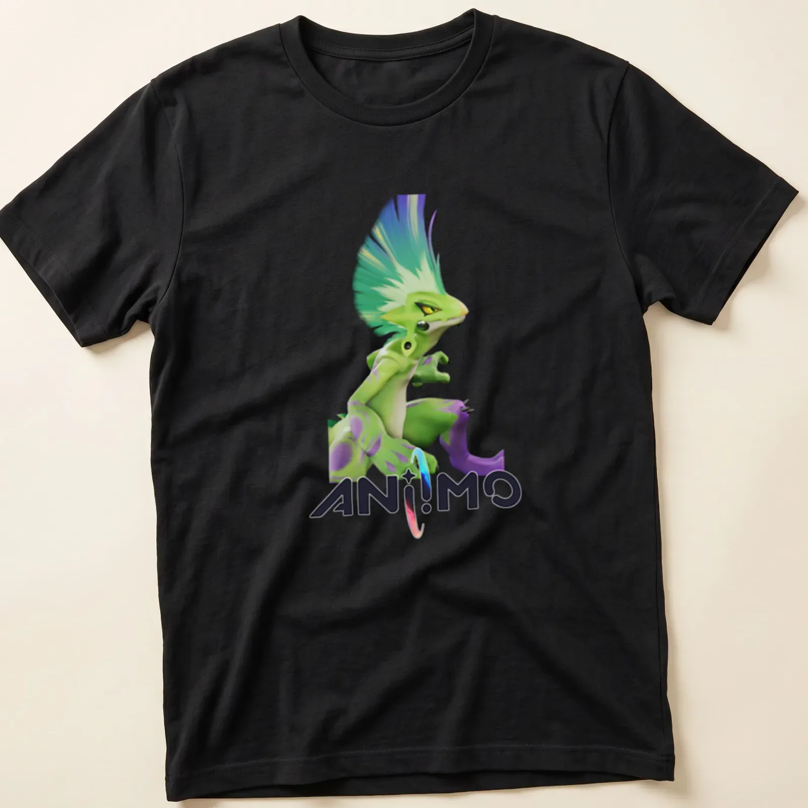 3D illustration of a playful green creature with spiky hair and vibrant colors — printed on a unisex t-shirt