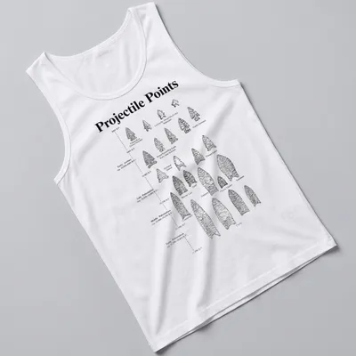 Detailed illustration of various arrowheads with the text 'Projectile Points' in bold. — printed on a tank top
