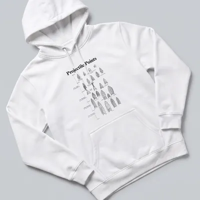 Detailed illustration of various arrowheads with the text 'Projectile Points' in bold. — printed on a unisex hoodie