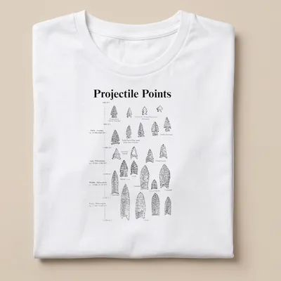 Detailed illustration of various arrowheads with the text 'Projectile Points' in bold. — printed on a unisex t-shirt