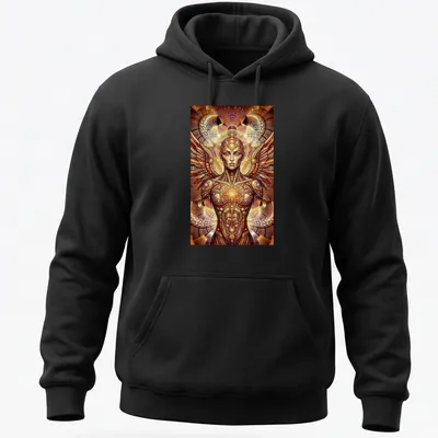 Psychedelic mosaic of a winged being in vibrant colors — printed on a unisex hoodie