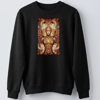 Psychedelic mosaic of a winged being in vibrant colors — printed on a unisex sweatshirt