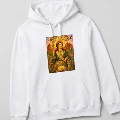 Frida Kahlo graphic tee with vibrant colors and detailed artwork celebrating Sedona. — printed on a unisex hoodie