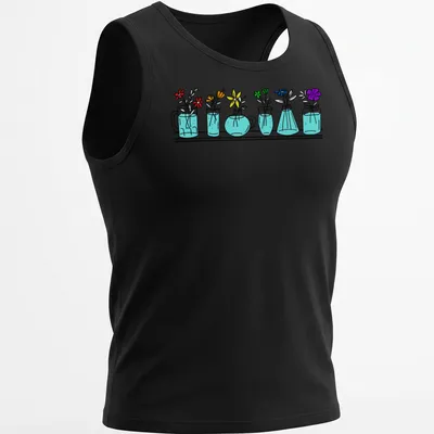 Line-art t-shirt featuring colorful flowers in vases, symbolizing pride and diversity. — printed on a tank top